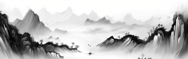 黑白简约水墨风景插画,插画/手绘图,插画/手绘图库,插画/手绘图下载,插画/手绘
